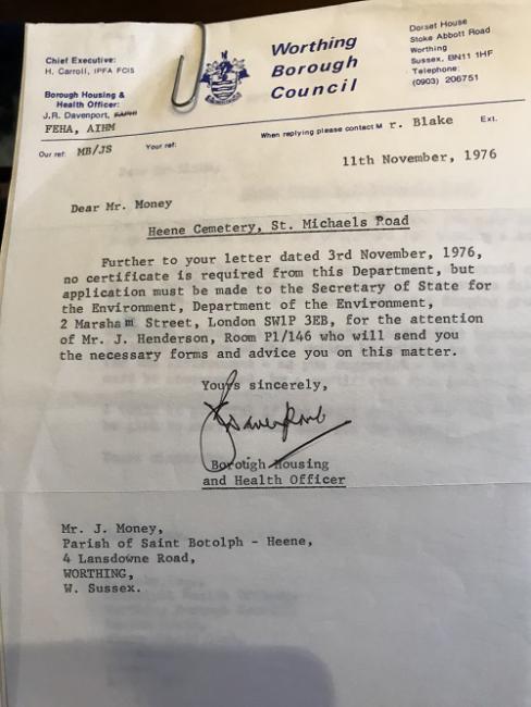 Letter from Worthing Borough Council 11/11/1976