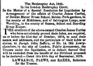 The Bankrupty notice for Charles James Curtiss