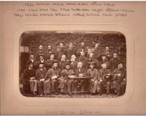 Christ's Hospital staff photograph (Henry Sharp appears virtually in the centre)
