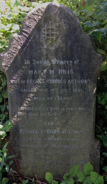 Mary Anthony (buried 1921) headstone